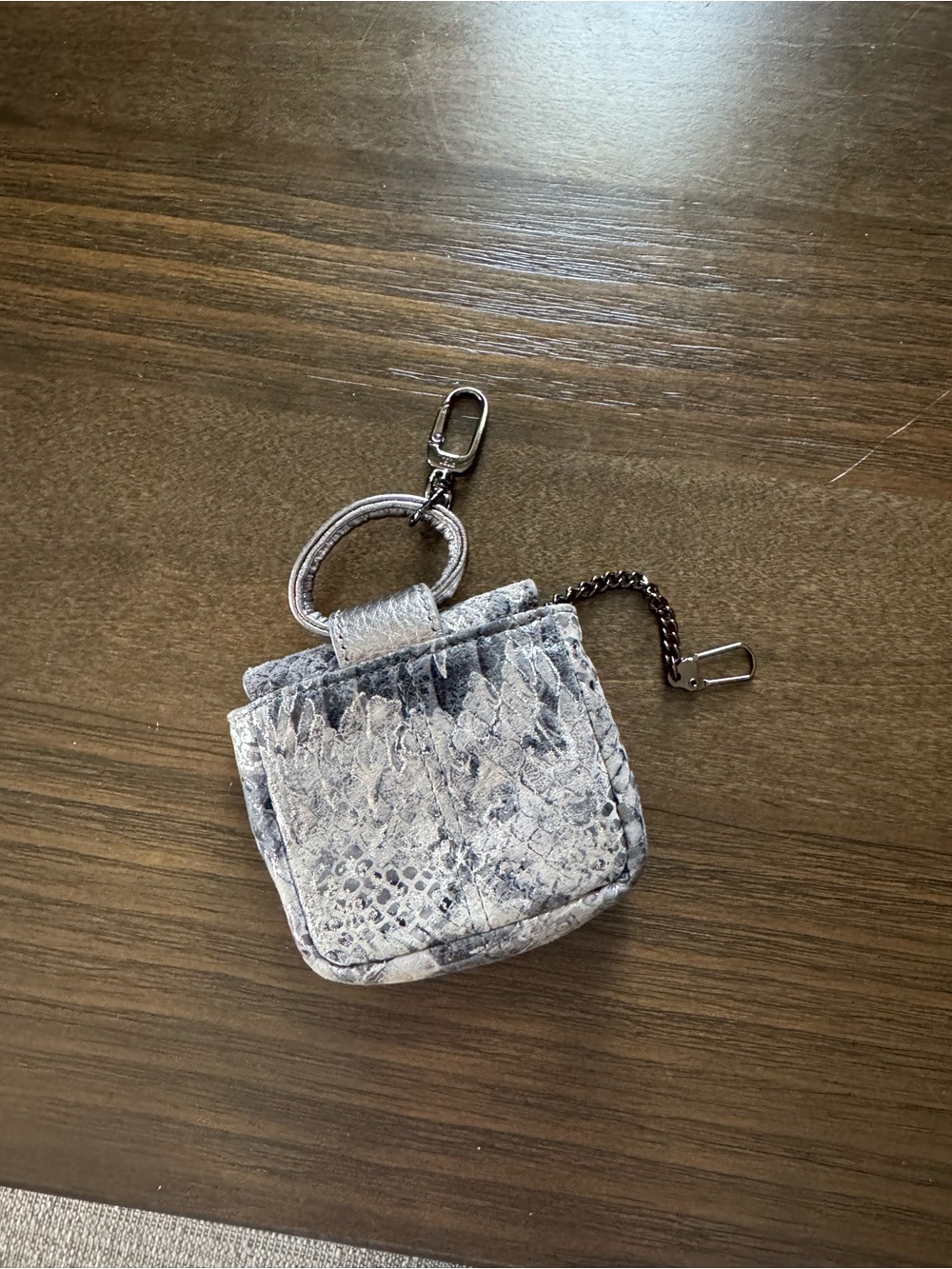 HOBO Silver Snake-Embossed Mini Key Pouch with Purple Lining - Picture 8 of 11